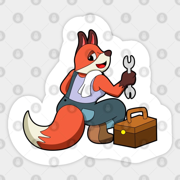 Fox as Mechatronics engineer with Tool box Sticker by Markus Schnabel